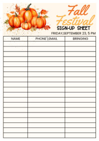 Fall Sign Up White Fall Potluck Sign-up A4 Template | PosterMyWall