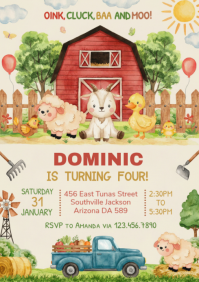 Illustrative Farm Birthday Invitation A4 template