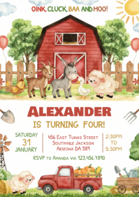 Illustrative Farm Birthday Invitation A5 template