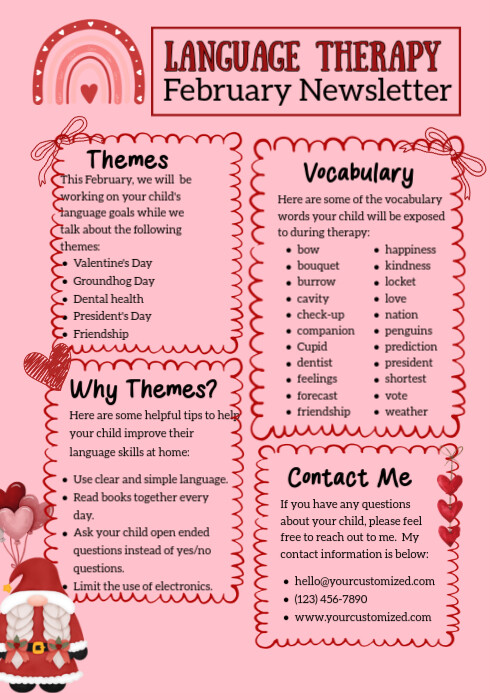 Illustrative February Newsletter For Speech Therapy A4 template