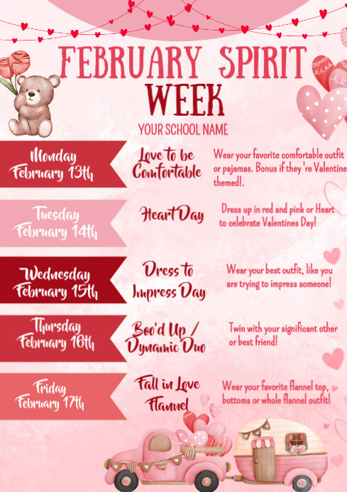 Kopie van Illustrative February Spirit Week A4 | PosterMyWall