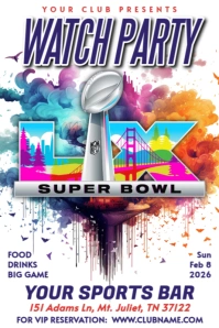 Super Bowl LX 2026 Watch Party NFL Final Design Template Poster