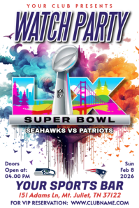 Super Bowl LX 2026 Watch Party NFL Final Design Template Poster