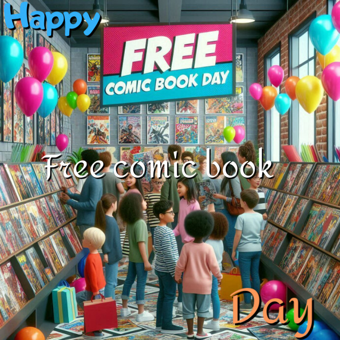 Illustrative Free Comic Book Day Instagram Post Template | PosterMyWall