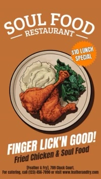 Illustrative Fried Chicken Restaurant, Soul Food Flyer Instagram Story template