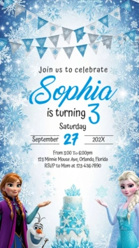 Illustrative Frozen Birthday Invitation Digital Display (9:16) template
