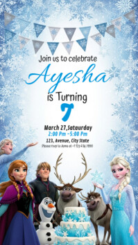 Azul Frozen themed kids birthday invitation Historia de Instagram Template