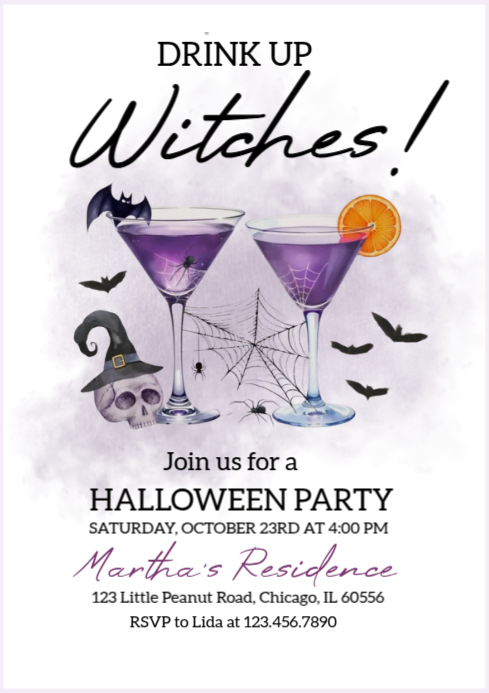 Illustrative Halloween Cocktail Party A4 Template | PosterMyWall