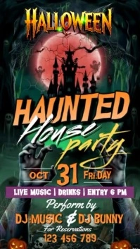 Illustrative Halloween Haunted House Party Instagram Reel template