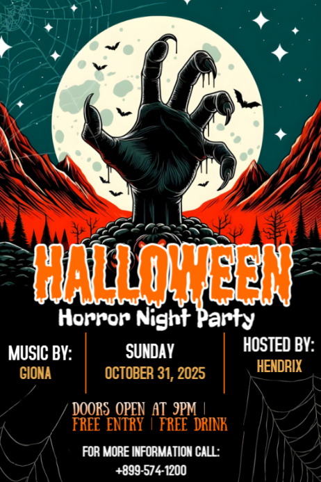Illustrative Halloween Horror Night Party Poster Template | PosterMyWall