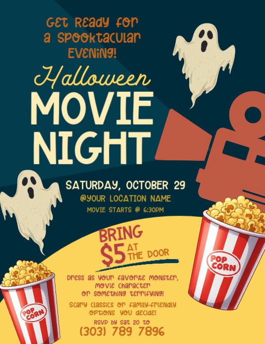 Illustrative Halloween Movie Night Flyer (us Letter) template