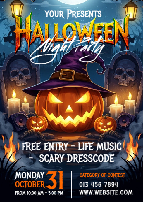 Illustrative Halloween Night Party A4 Template | PosterMyWall