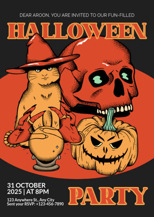 Illustrative Halloween Party Invitation A6 template