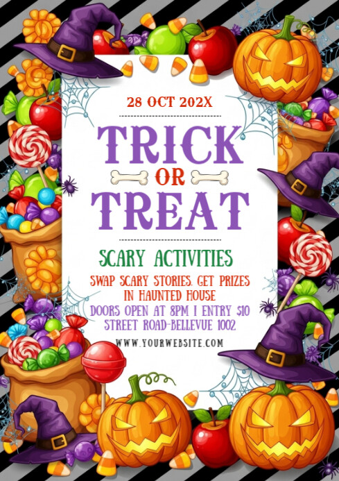 Plantilla de Illustrative Halloween Trick Or Treat A4 | PosterMyWall