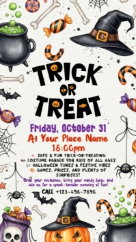 Illustrative Halloween Trunk Or Treat Digital Display (9:16) template