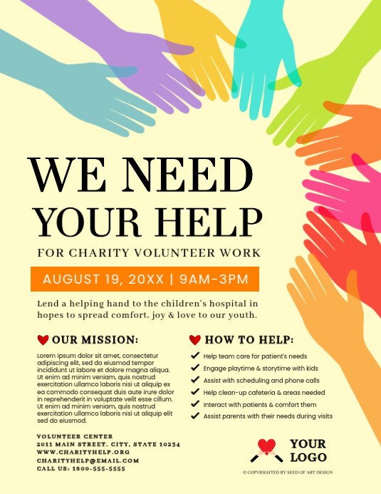 Illustrative Hands We Need Your Help Volunteers Needed Flyer Ad ...