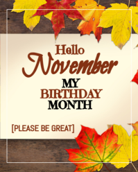 Illustrative Hello November My Birthday Month Instagram Portrait template