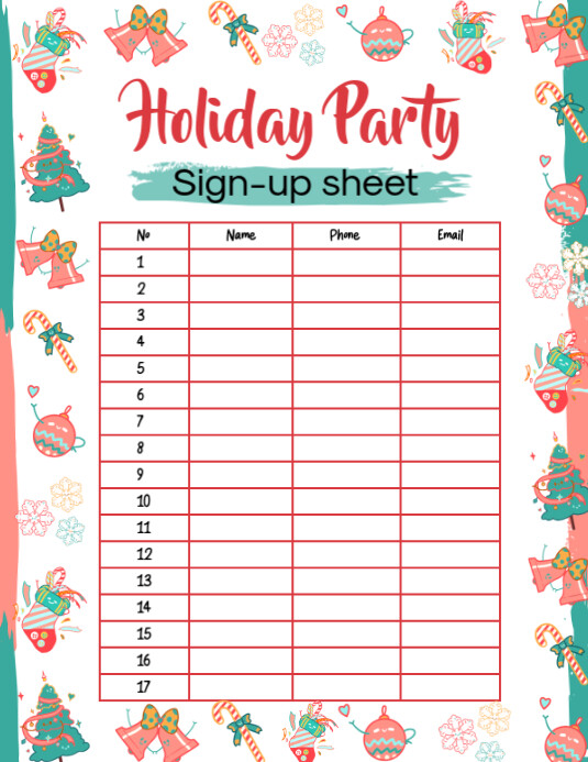 Illustrative Holiday Party Sign Up Sheet Flyer (us Letter) Template