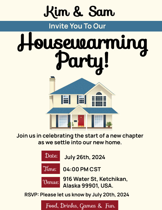 Illustrative Housewarming Invitation Template Folheto (US Letter)