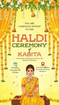 Illustrative Indian Wedding Haldi Ceremony Invitation Template Instagram Reel
