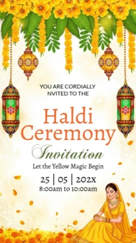 Illustrative Indian Wedding Haldi Ceremony Invitation Template Instagram Story
