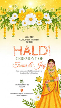 Hvid Haldi Ceremony Invitation งานแสดงผลงานแบบดิจิทัล Template