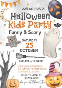 Белый Halloween Kids Party A4 Template