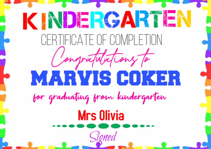 Illustrative Kindergarten Diploma Certificate Flyer  A4 template