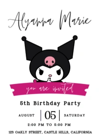 Illustrative Kuromi Birthday Invittation A6 template