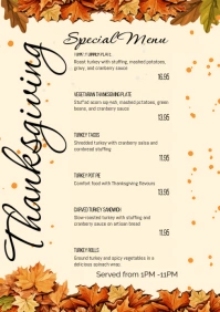 Illustrative Leaves Thanksgiving Menu A4 template