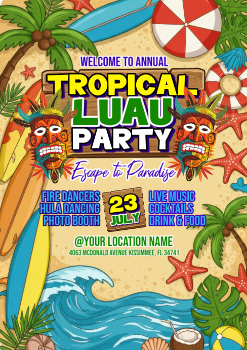 Illustrative Luau Party A5 template