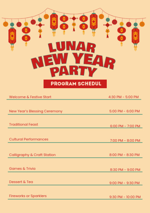 New Year Program Script Plantilla de Illustrative Lunar New Year Party Program A4 | PosterMyWall