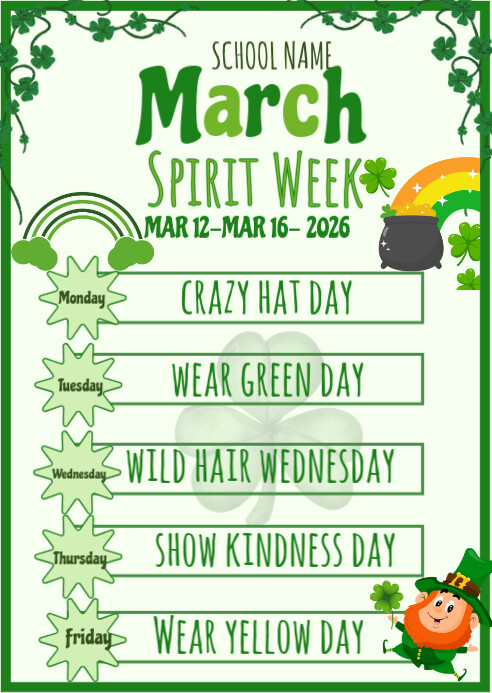 Illustrative March Spirit Week A6 Template | PosterMyWall