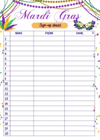 Illustrative Mardi Gras Party Sign Up A6 template