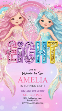 Illustrative Mermaid 8th Birthday Invitation Instagram Story template
