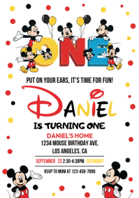 Illustrative Mickey Mouse Birthday Invitation A4 template