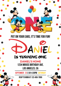 Illustrative Mickey Mouse Birthday Invitation A4 template