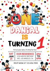 Illustrative Minnie Mouse Baby Birthday Invitations A4 template