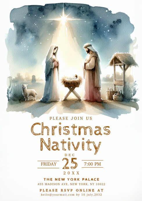 Copy of Illustrative Nativity Christmas Party Invitation Template A4 ...