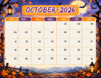 白色 October 2026 Calendar Folheto Template