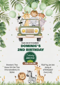 Illustrative Party Animals Birthday Invitation A4 template