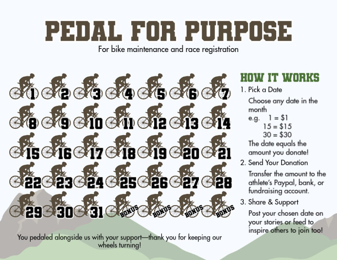 Illustrative Pick A Date To Donate Cycling Fundraiser Flyer (us Letter) Pamflet (VSA Brief) template