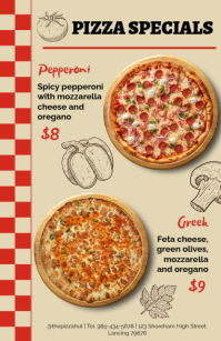 Illustrative Pizza Specials Menu Design Template Half Page Wide