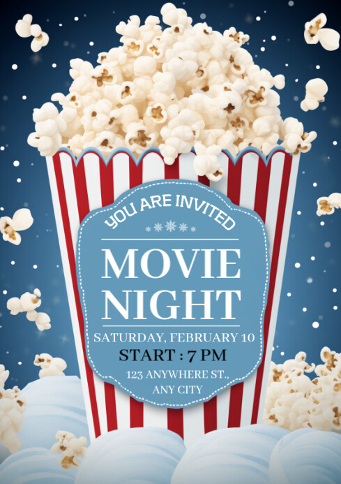 Illustrative Popcorn Movie Night Winter Poster Template | PosterMyWall