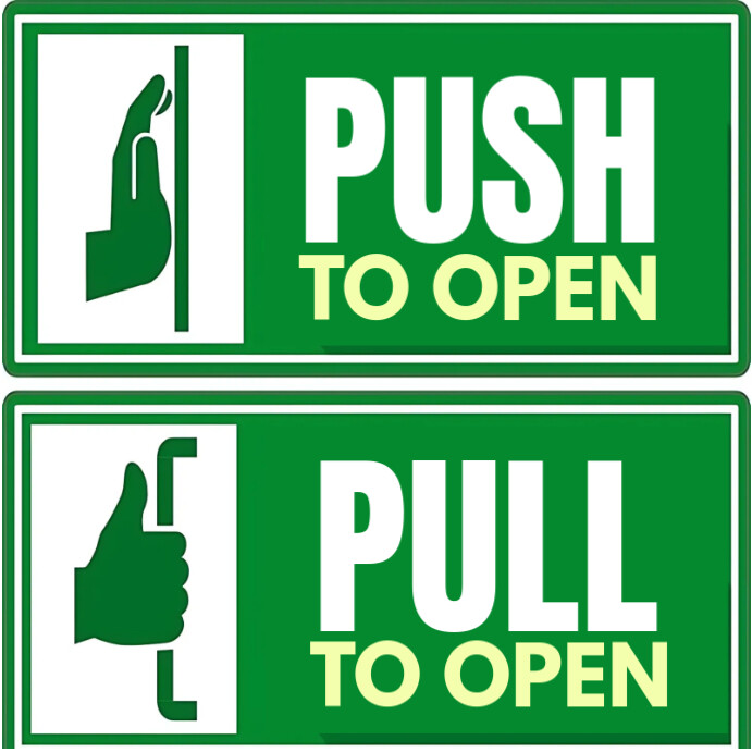 White Push To Open Sign Tabloid Template | PosterMyWall