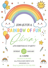 Illustrative Rainbow Birthday Invitation A4 template