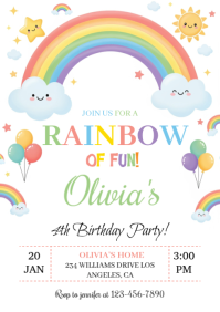 Illustrative Rainbow Birthday Party Invitation A4 template