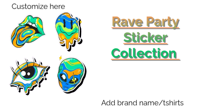Illustrative Rave Party Stickers Collection Template | PosterMyWall