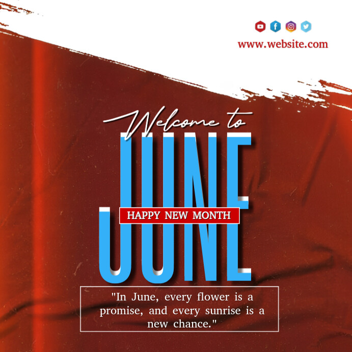 Illustrative Red Background Joyful Welcome To June  Instagram Post Iphosti le-Instagram template