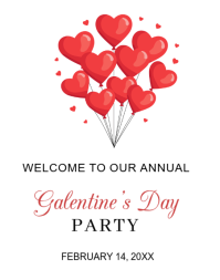 Illustrative Red Balloons Galentines Day Party Welcome Sign  Poster/wallboard template